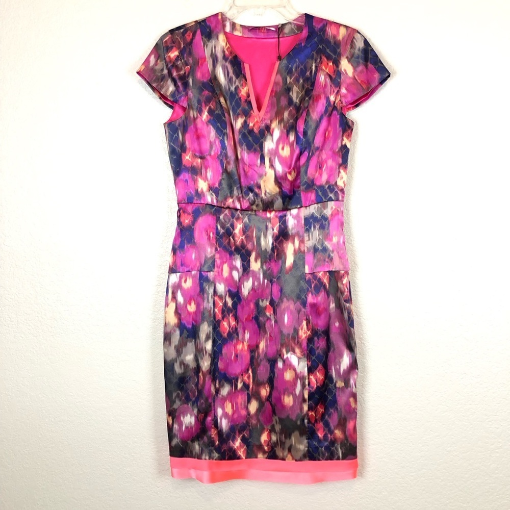 T Tahari Watercolor Floral Sheath Dress size 6 New